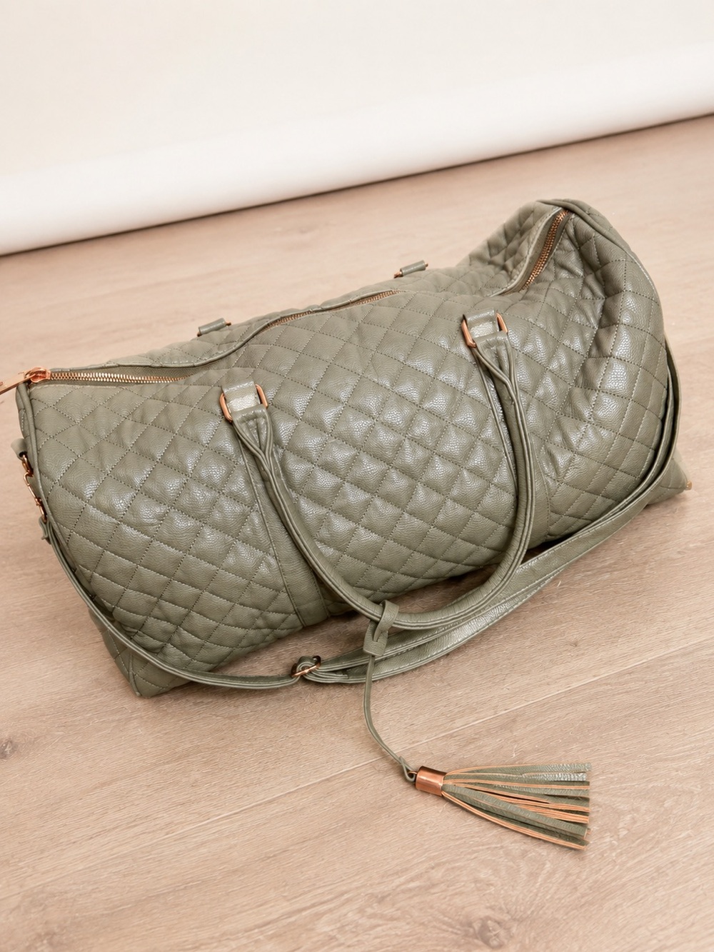 Ms Lovely Olive Quilted Leather Weekender Bag